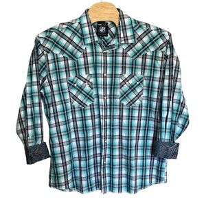 Resistol University Western Pearl Snap Plaid Paisley Reverse Cuffs Men’s XXL